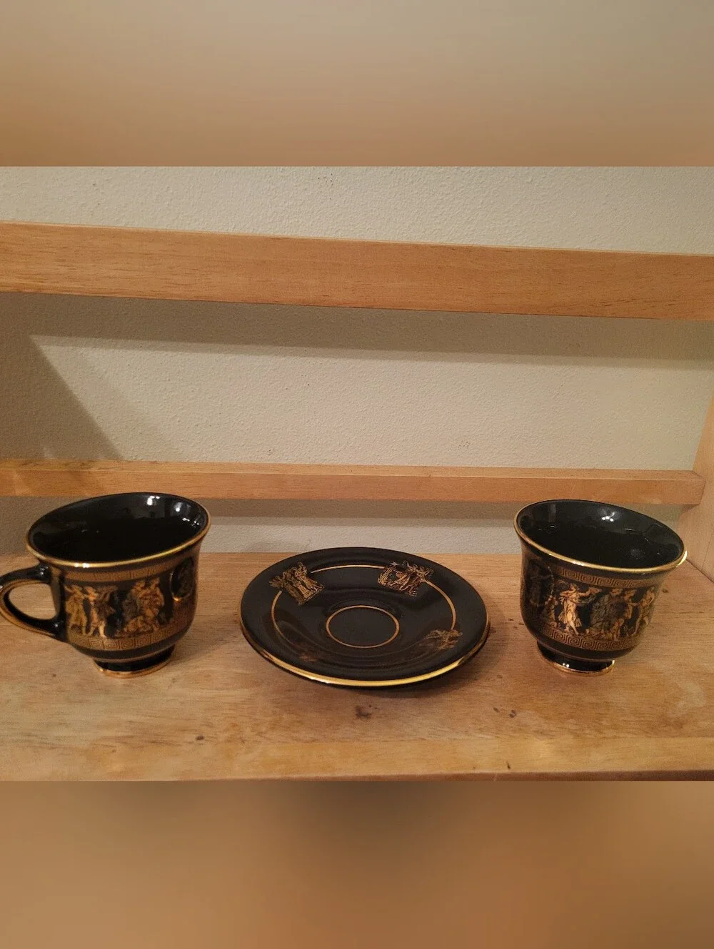 Ceramic tea/coffee set with 24k gold Greek mythology decoration, Neofitou Kerami